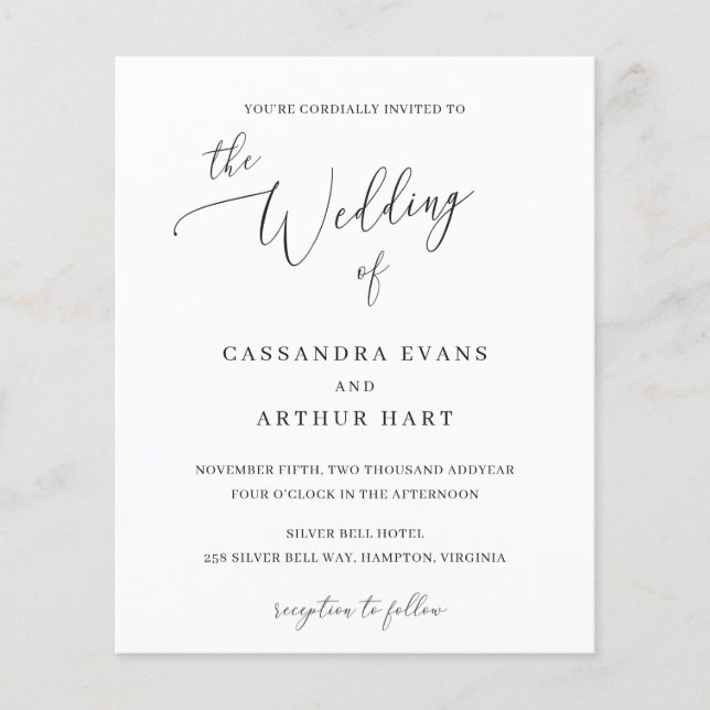 Classic White Elegant Budget Wedding Invitation Flyer (Front)