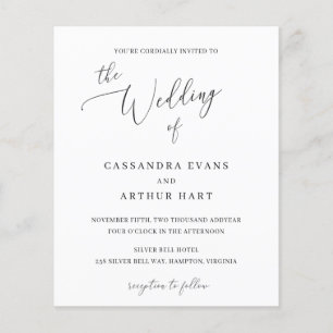 Classic White Elegant Budget Wedding Invitation Flyer