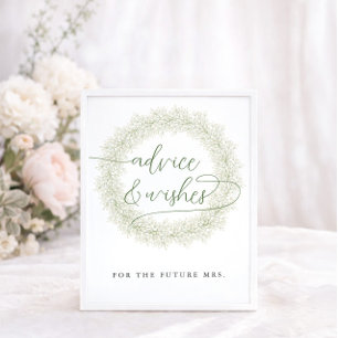 Classic White Flower Bridal Shower Advice & Wishes Poster