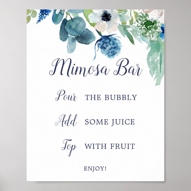 Classic White Flower Bridal Shower Mimosa Bar Sign (Front)
