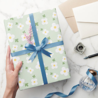 Classic White Flower Floral Vintage Sage Wrapping Paper