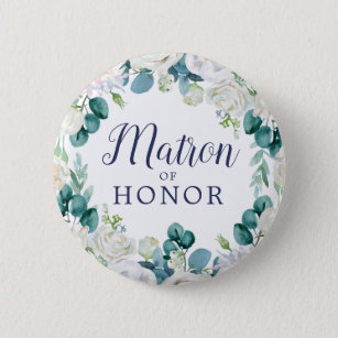 Classic White Flower Matron of Honor Bridal Shower 6 Cm Round Badge