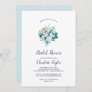 Classic White Flowers Bouquet Bridal Shower Invitation