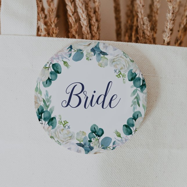 Classic White Flowers Bride Bridal Shower 6 Cm Round Badge (Creator Uploaded)