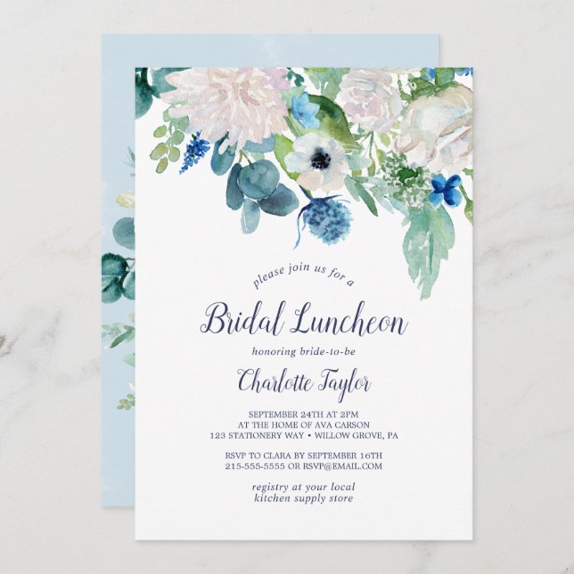 Classic White Flowers Custom Back Bridal Luncheon Invitation (Front/Back)