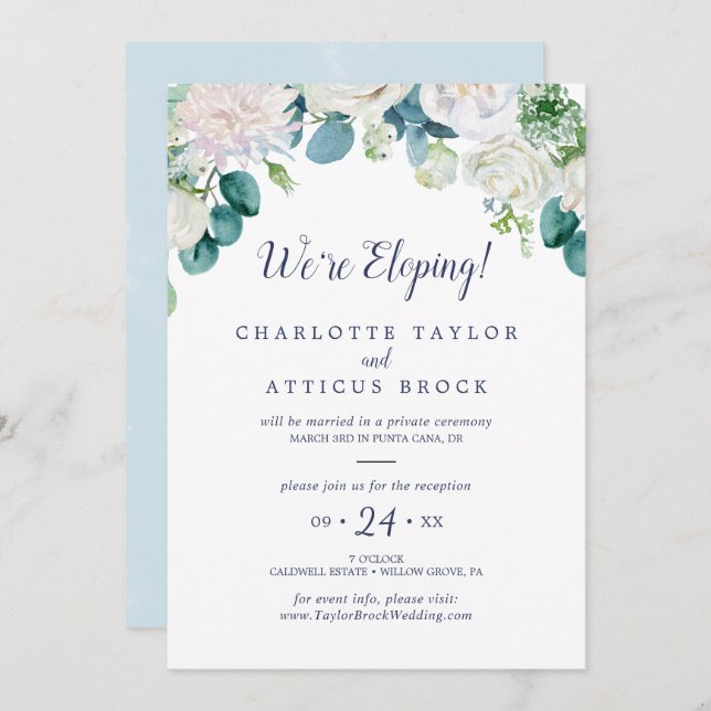 Classic White Flowers Elopement Reception Invitation (Front/Back)