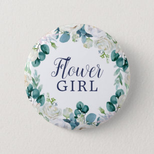 Classic White Flowers Flower Girl Bridal Shower 6 Cm Round Badge