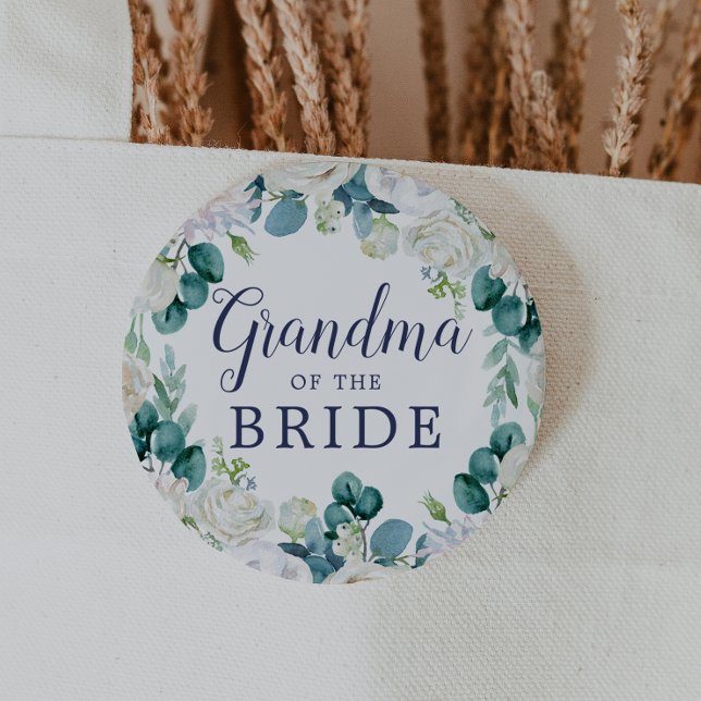 Classic White Flowers Grandma of the Bride 6 Cm Round Badge (Creator Uploaded)