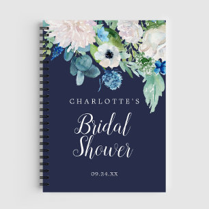 Classic White Flowers Navy Bridal Shower Gift List Notebook