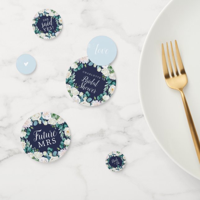 Classic White Flowers | Navy Bridal Shower Table Confetti (Group)