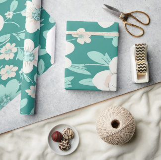 Classic White Flowers on Teal Background Wrapping Paper