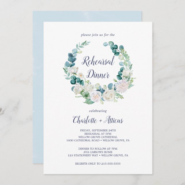 Classic White Flowers Rehearsal Dinner Invitation (Front/Back)