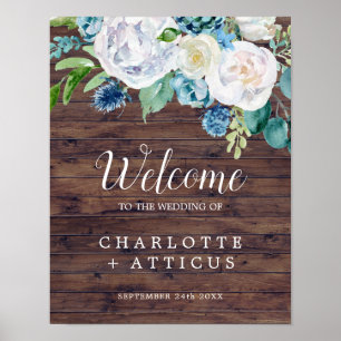 Classic White Flowers Rustic Welcome Wedding Poster