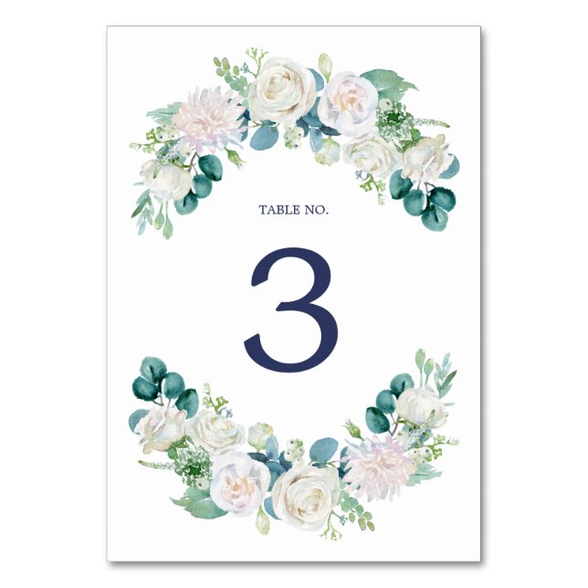 Classic White Flowers Table Number (Front)