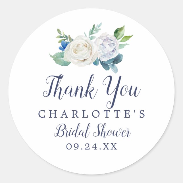 Classic White Flowers Thank You Favour Sticker (Front)