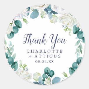 Classic White Flowers Thank You Favour Sticker
