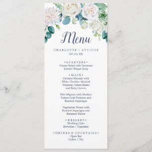 Classic White Flowers Wedding Dinner Menu