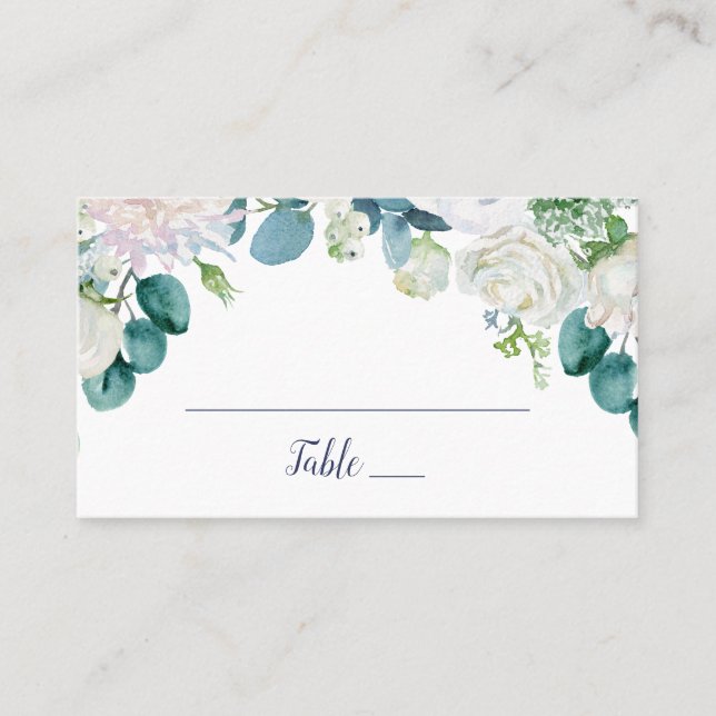 Classic White Flowers Wedding Place Card (Front)
