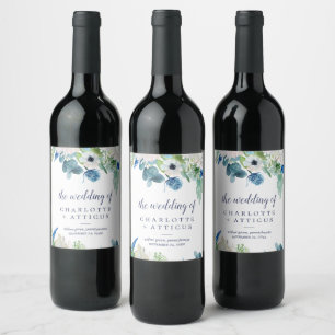 Classic White Flowers Wedding Wine Label