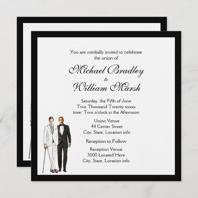 Classic White Gay Wedding Invitation (Front/Back)