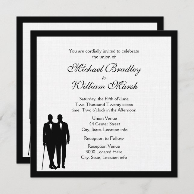 Classic White Gay Wedding Invitation (Front/Back)