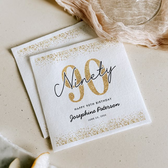 Classic White Gold 90th Party Napkins (Creator Uploaded)