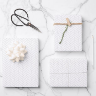 Classic White Gray Herringbone Pattern Wrapping Paper Sheet
