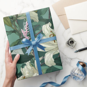Classic White Lily Green Floral Pattern Wrapping Paper