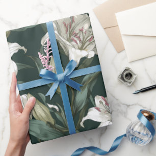 Classic White Lily Green Floral Pattern Wrapping Paper