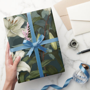 Classic White Lily Green Floral Pattern Wrapping Paper