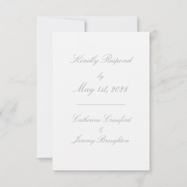Classic White Linen Wedding Script Mail In RSVP (Front)