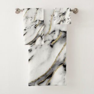 Classic White Marble Gold Foil Glam #1 Bath Towel Set