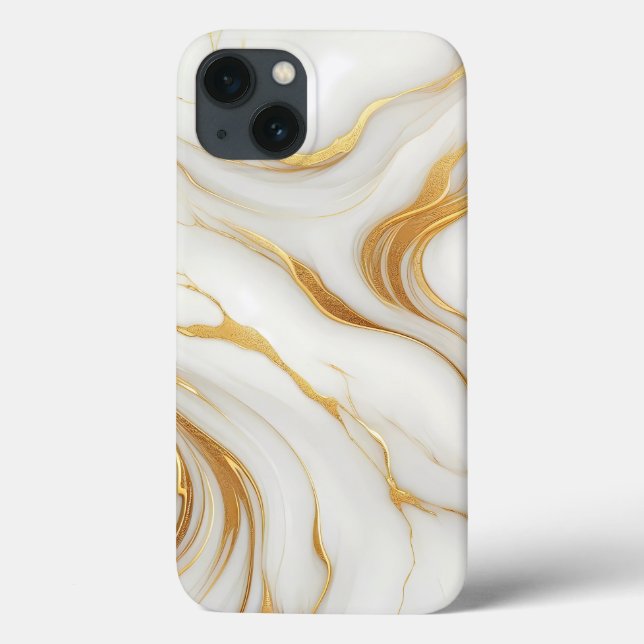 Classic White Marble iPhone 13 Case with Gold Vein (Back)