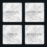 Classic White Marble Personalised Groomsman Coaster Set<br><div class="desc">Classic Personalised Groomsman Gifts featuring personalised groomsman's name, title and wedding date in grey classic serif font style on white marble background. Also perfect for Best Man, Father of the Bride and more. Please Note: The foil details are simulated in the artwork. No actual foil will be used in the...</div>