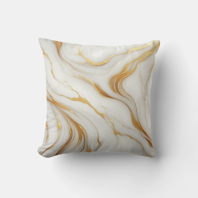 Classic White Marble Throw Pillow with Gold Veins (Front)