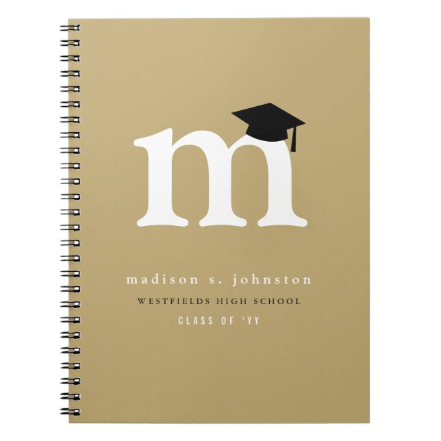 Classic White Monogram And Mortar Board Graduation Spiral Notebook (Front)