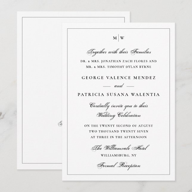Classic White Monogram QR Code Wedding Invitation (Front/Back)
