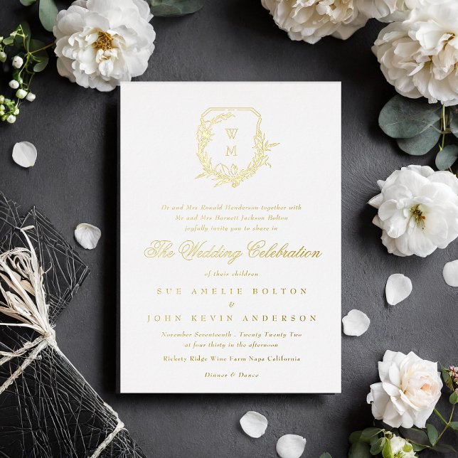 classic white monogrammed wedding gold crest (Creator Uploaded)