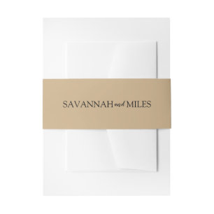 Classic White Names Elegant Simple Khaki Invitation Belly Band
