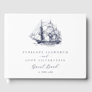 Classic White Nautical Ship Illustration Wedding Guest Book
