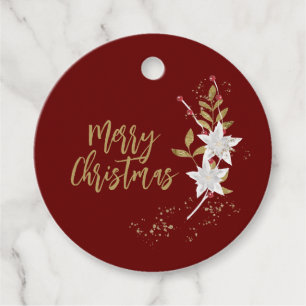 Classic White Poinsettia and Berries Sparkle  Favour Tags