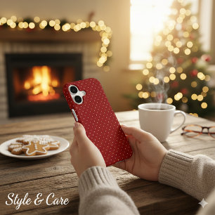 Classic White Polka Dot Deep Red Protective