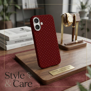 Classic White Polka Dot Maroon Protective iPhone 16 Case