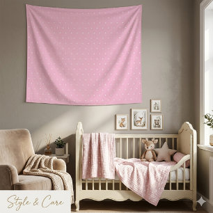 Classic White Polka Dot on Modern Soft Pink Tapestry