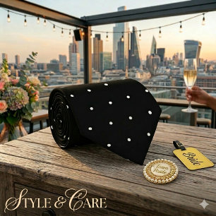 Classic White Polka Dot Pattern Black Formal Tie