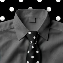 Classic White Polka Dot Pattern on Black Tie