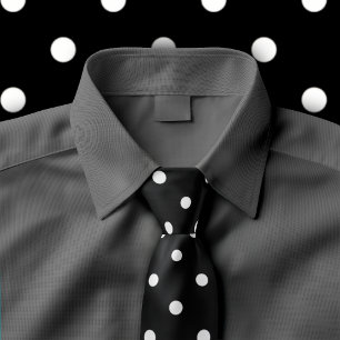 Classic White Polka Dot Pattern on Black Tie