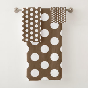 Classic White Polka Dots on Brown Bath Towel Set
