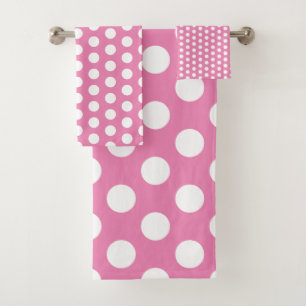 Classic White Polka Dots on Pink Bath Towel Set