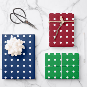 Classic White Polka Dots on Red Blue and Green Wrapping Paper Sheet
